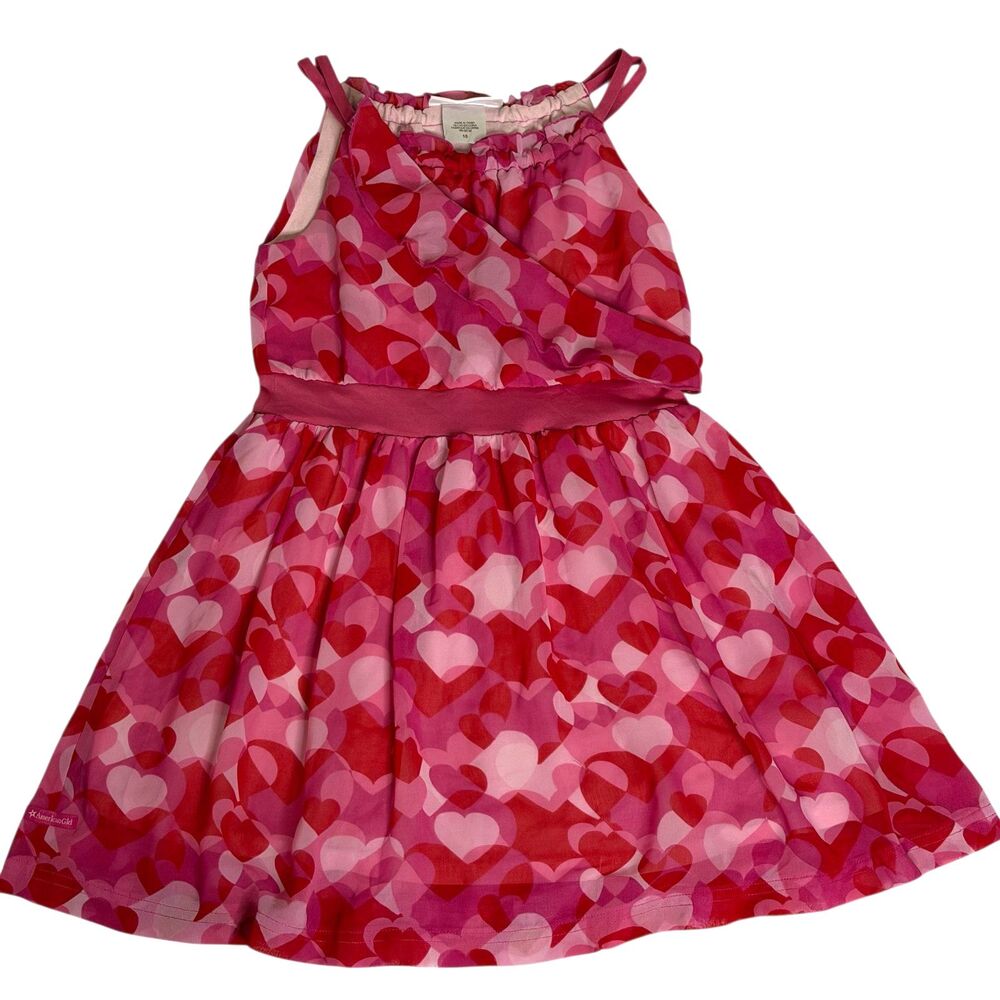 American Girl Girls Chiffon Dress Heart Valentine Pink Red 10 bv